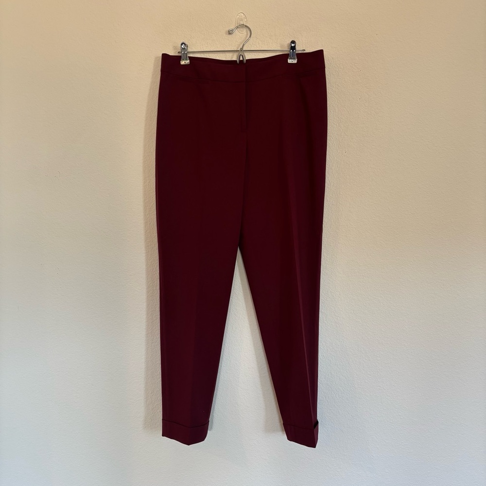 Lafayette 148 New York Straight Leg Wool Trousers Pants Burgundy Red Career